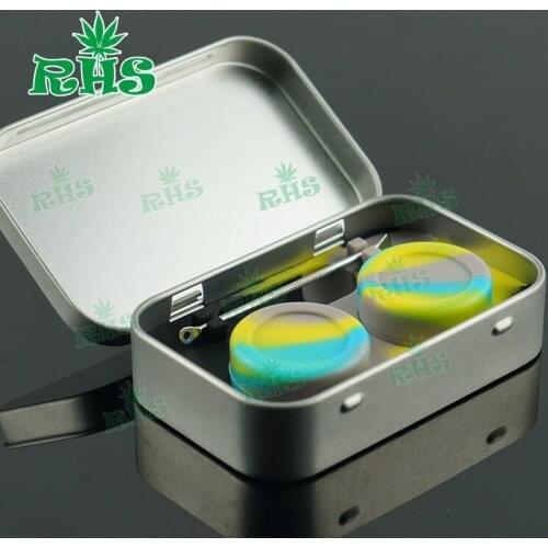 2setTin kit set with dab tool and 5ml glow in the dark silicone jars container full sizes jar containers for concentrate/wax oil