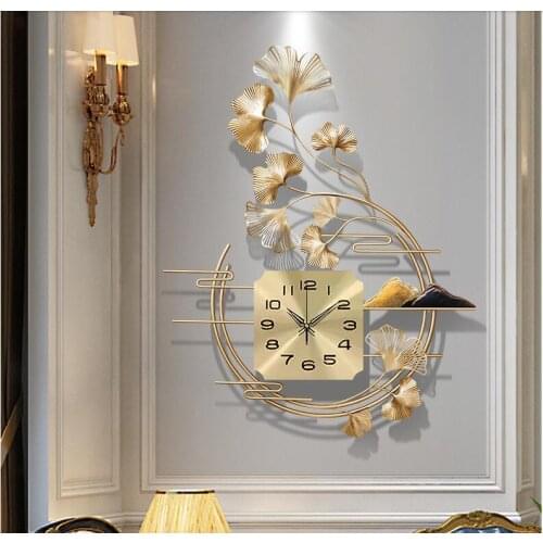 Nordic Luxury Wrought Iron Gold Watch Wall Murals Home Livingroom Wall Hanging Decoration Hotel Mute Clock Wall Sticker Crafts