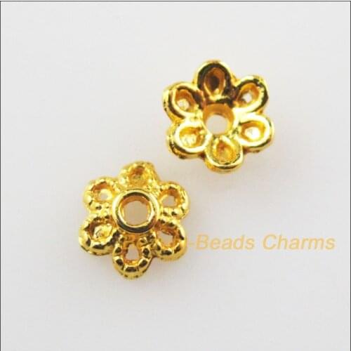 New 200 New Tiny Flower Connectors Gold Color End Bead Caps 6mm