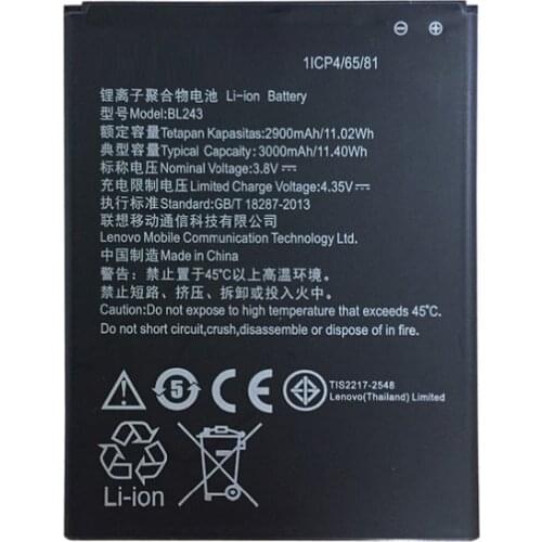 Original Antirr Backup 2900mAh BL243 Mobile Phone Battery for lenovo K3 Note K50-T5 A7000 A5500 A5600 A7600 Battery