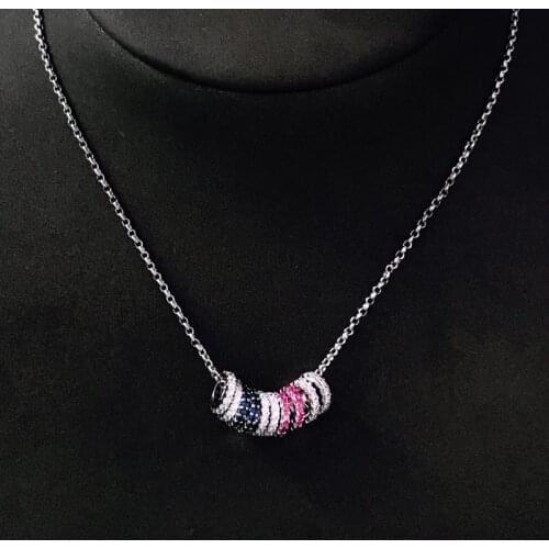 S925 sterling silver new multi-circle colorful necklace female fashion stretchable mid-length sweater chain birthday gift
