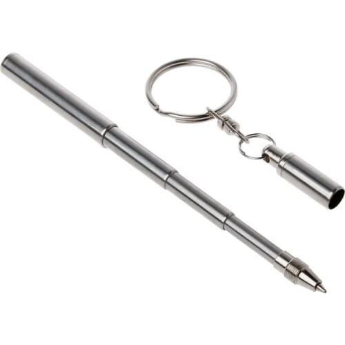 Portable Stainless Steel Telescopic Ballpoint Pen Metal Key Ring Keychain Tools T84A