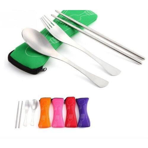 Lunch Portable Stainless Steel Dinnerware Tableware Sets Cutlery Three-piece Environmentally Outdoor Travel Free shipping