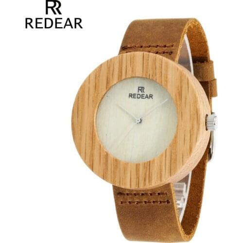 REDEAR Free Shipping Unique Creative Bamboo Quartz Watch for Women Wooden Watch Band Genuine Leather Luxur Wood Watches As Gift