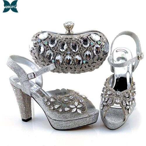 African Women Wedding Shoes And Bag Set High Heels Sequin Slingback Sandal Good Quality For Women Italy Lady Shoe Matching a Bag