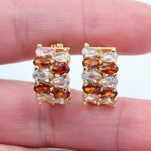 Gold Color Women Trendy White Red Cubic Zirconia CZ Huggie Hoop Earrings Jewelry