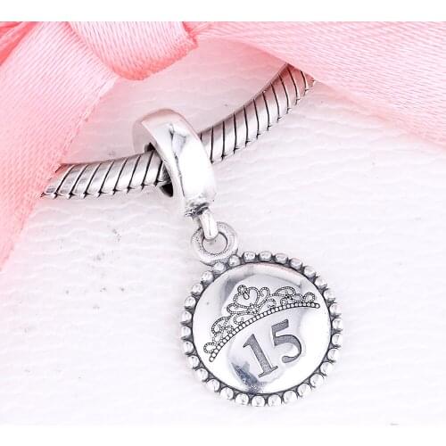 15 Years Charms 925 Sterling Silver Dangle Charm Fit Original Bracelets Sterling Silver Charm Beads DIY for Women Jewelry Making