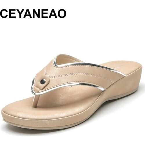 CEYANEAO Shoes Big Size Slippers Soft Slides Low Slipers Women Rubber Flip Flops On A Wedge Comfort 2021 Hawaiian Flat RomeBasic