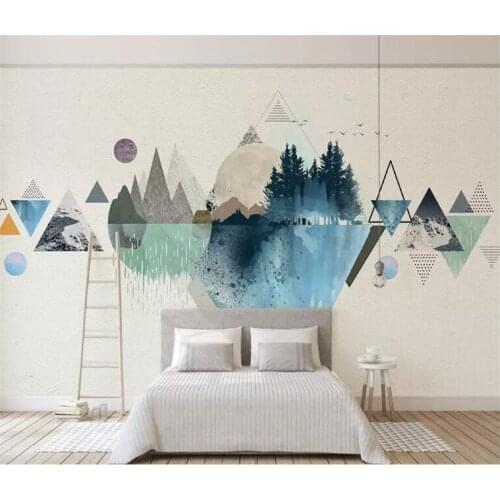 Modern Simplicity Nordic Landscape Sun Wallpaper Geometric Triangle Television Background Wallpaper Gray System Home Decor