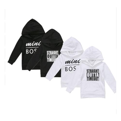 Baby Boys Girls Hoodie Sweatshirt Toddler Letters Outta Mini Boss Hooded Sweatshirt Outfit Clothes 0-5Y