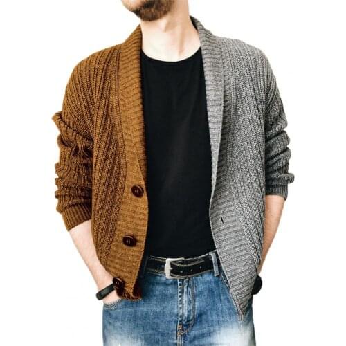 Knitted Long Sleeve Sweater Coat Autumn Winter Single-breasted Color Stitching Cardigan Sweater Outerwear