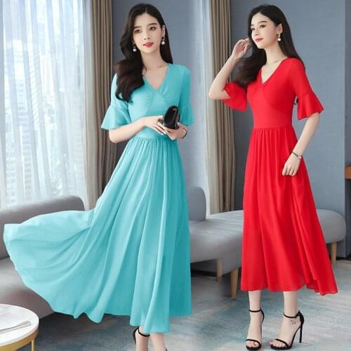 2021 Vintage Solid Chiffon Beach Midi Dress Spring Summer 3XL Plus Size Runway Maxi Dresses Elegant Women Bodycon Party Vestidos