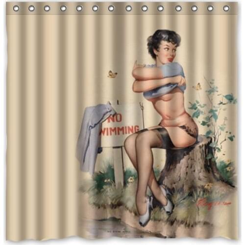 Customized Waterproof Bathroom Pin Up Girl Shower Curtain Polyester Fabric Bath Curtain With 12 Hooks 180*180cm