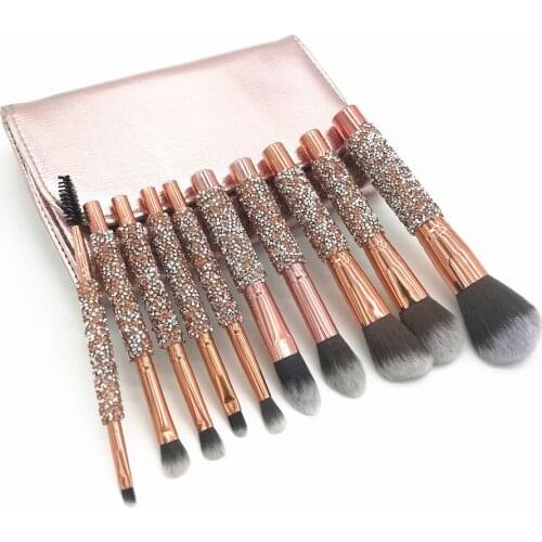High Quality Makeup Brush Set 10 pcs Professional Foundation Eyeshadow Brush Diamond Handle Make Up Beauty Tools with PU Bag