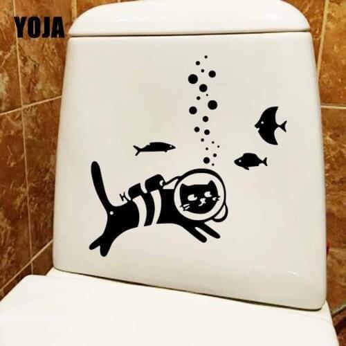 YOJA 23.6X24CM One Diving Cat Fish Wall Sticker Decor Removable Toilet Decal KIDS Art Mural T5-0435