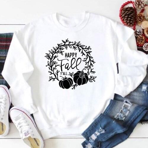 Happy Fall Y'all Pumpkin Printed Sweatshirt Fashion Women Graphic Fall Hoodies Autumn Long Sleeve Slogan Jumper Cotton Pullovers