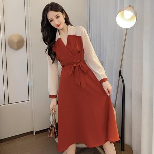 New arrival fashion patchwork formal dress women elegant temperament simple cute comfortable office lady long a-line dress