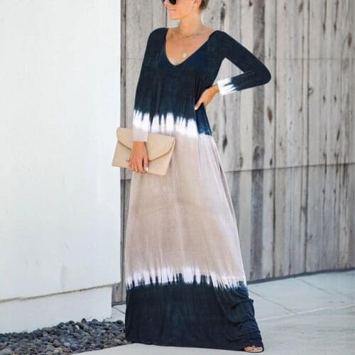 Autumn and winter 2021 new womens Pullover large swing V-neck large print medium length long sleeve dress