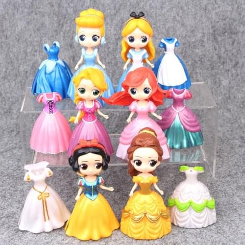 Disney Princess Belle Alice Cinderella Mermaid Snow White Action Figures Beauty and The Beast PVC Model Princess Toys