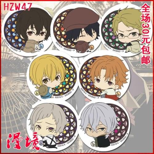 ZXFJXR 6pcs/set 58MM Bungo Stray Dogs Dazai Osamu Yukata Kyoka Izumi Nakajima Cry Face Badge Brooch Pins Icons Backpack