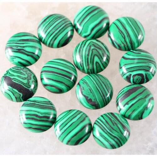 12MM 16MM Round CAB Cabochon Natural Gem Stone Green Malachite No Drilled Hole Beads For Jewelry Making Bracelet Earring 10Pcs