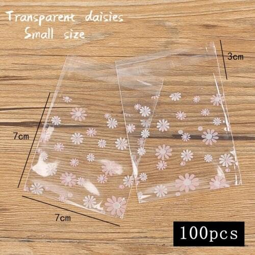 100pcs/lot Cookie Packaging Bag Transparent Flower Decor Snack Food Wrap Ziplock Bags Wedding Party Homemade Biscuit Candy Bag