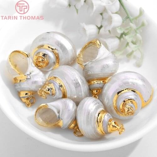 6PCS 17x22MM 22x26MM 24K Gold Color Brass Cover Natural Conch Charms Pendants High Quality Diy Jewelry Findings Accessories