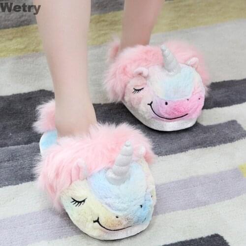 IN 2020 Plush Unicorn Slippers Adult Women Girls Anti-Slip Indoor Home Slippers UnicornShoes Bedroom Fluffty Warm Winter Soft
