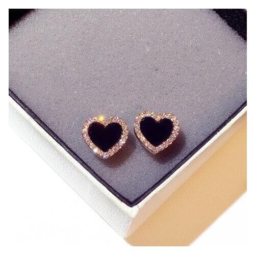 2021 Fashion Women Heart Enamel Earrings for Women AAA Zircon Rose Gold Plated Stud Earring Charm Women Fashion Party Jewelry