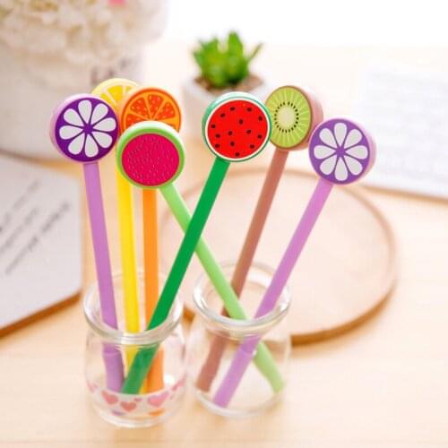 24 Pcs Korean Creative Stationery Cute Student Supplies Round Fruit Lollipop Black Neutral Pen Kawaii School Supplies