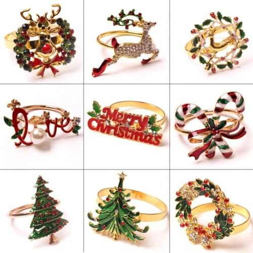 4pcs Metal Napkin Rings Holder Table Decoration Christmas Thanksgiving Holiday Party Accessories Elk Tree Wreath New 2022