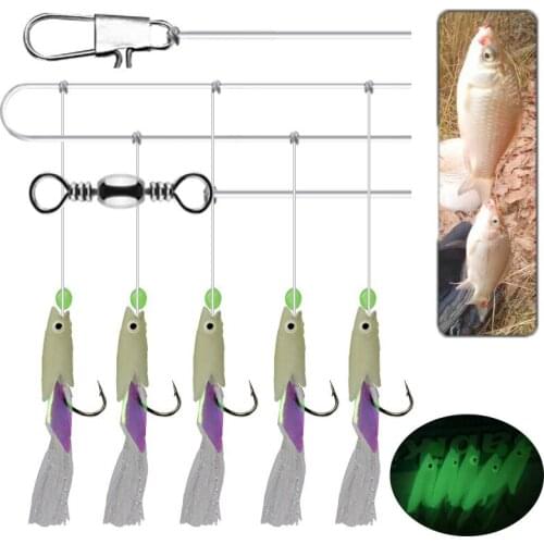 5Pcs/Set Soft Rigs Fishing Lure Barbed Hook Luminous Fishing Bait Jigs Lure Soft Worm Fake Lure Baits Lures Set Fishing Hooks