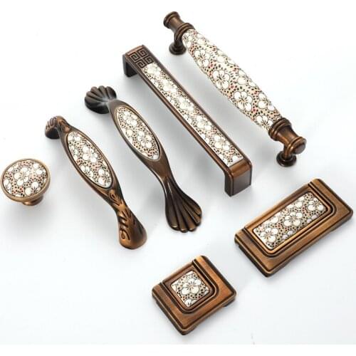 Antique Bronze Ceramic Cabinet Handles Vintage Drawer Knobs Wardrobe Door Handles European Furniture Handle Hardware