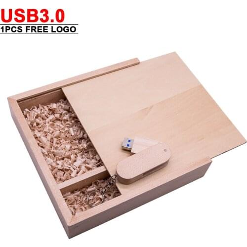 Free Custom LOGO Wooden Usb3.0+box Flash Drive 4gb 8gb 16gb Pendrive 32gb 64gb128gb Usb Stick Pen Drive Usb3.0 for Wedding Gift