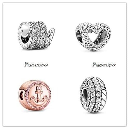 925 Sterling Silver Baeds Rose Sparkling Pink Anchor Clip Charm Fit Pan Bracelet & Necklace Jewelry