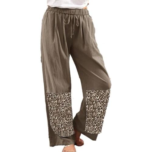 Summer Women Pants Leopard Print Wide Leg Summer Loose Mid Waist Decorative Belt Loose Trousers Vintage Streetwear XXXL