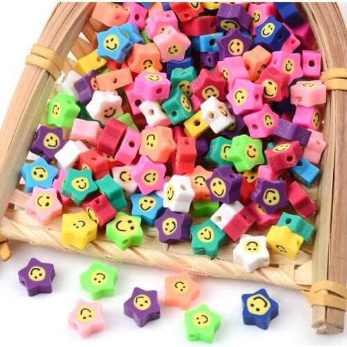 30pcs/Lot 10mm Smiley Beads Star Shape Clay Spacer Beads Polymer Clay Beads For Jewelry Making DIY Handmade Accessories
