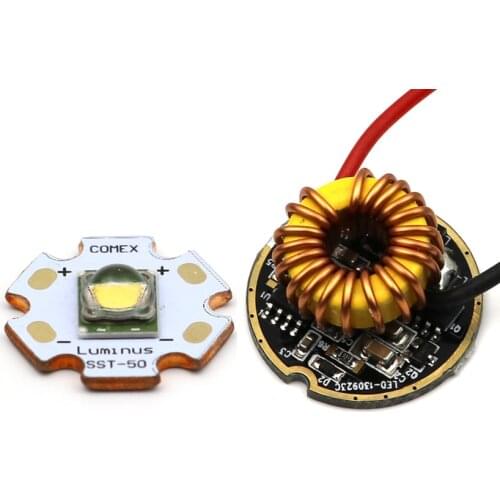 SST50 15W Warm White LED Emitter Chip 20mm Copper Base 1/5 Mode 26mm Driver Board use 2 or 3 pcs 3.7V 18650/26650 Li-ion battery