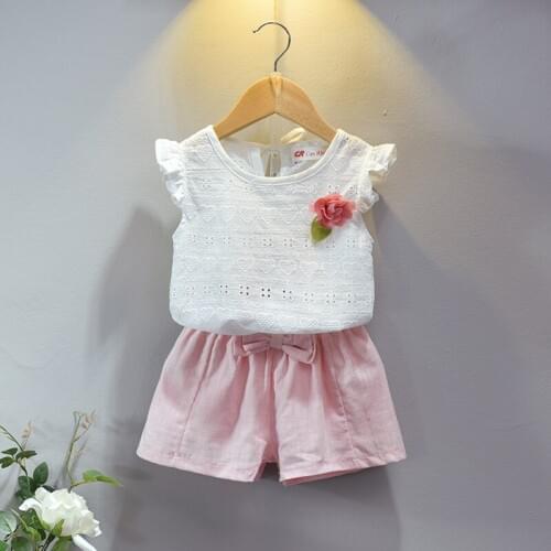 Kids Girls Sets Summer Childrens Clothing Girls Short-sleeved Suit Fashion Sleeveless Shirt+shorts Two-piece Clothes Sets