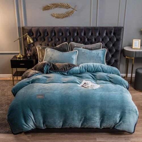 Home Textiles Dark Blue Crystal Velvet Coral Fleece Winter Soft Quilt Cover Keep Warm Plush Duvet Cover Bedding No Pillowcase