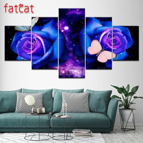 FATCAT Blue rose flower butterfly 5 Piece Diy Diamond Painting Full Square Round Drill Mosaic Embroidery Decoration AE2958