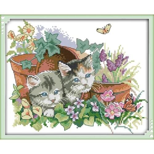 Four seasons cats(2)-Summer cross stitch kit 14ct 11ct pre stamped canvas cross stitching embroidery DIY handmade needlework