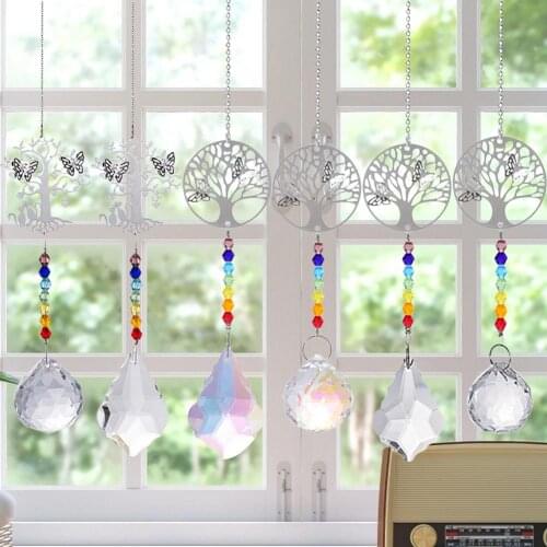 Crystal Suncatcher Chakra Colors Balls Prism Tree Of Life Window Hanging Pendant Rainbow Sun Catcher Christmas Home Decor