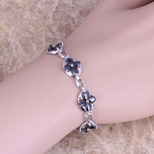 Perfect Black Cubic Zirconia Silver Plated Link Chain Bracelet 6.5 inch S0349