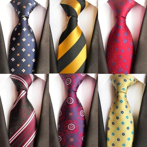 Classic 8cm Silk Floral Striped Tie for Men Yellow Black Jacquard Necktie Suit Business Wedding Party Neckwear Gift Ties Cravat