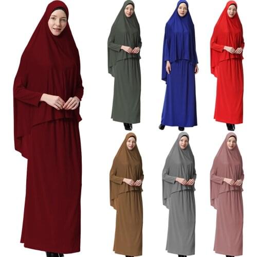 Two Pieces Muslim Abaya Dress Set Women Djelaba Femme Kaftan Set Prayer Garment Sets Turkish Caftan Dubai Arab Full Cover Sets