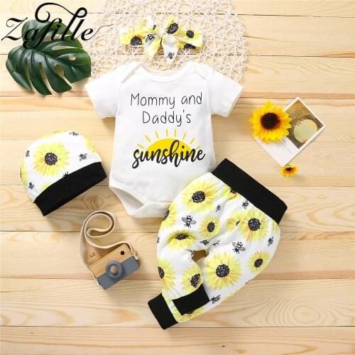 ZAFILLE Plaid Baby Clothes For Newborns Mommy and Daddys Baby Outfits Summer Bodysuit+Pants+Hat 4pcs Suit Kids Baby Suits