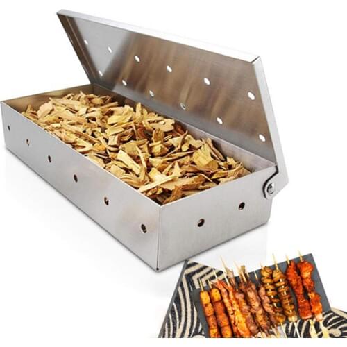8.74*3.78*1.73in Smoker Box Thick Stainless Steel Meat Case With Hinged Lid Barbecue Tools