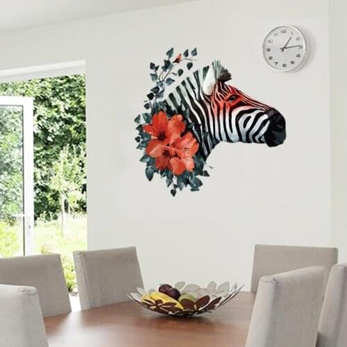 Colorful Zebra Wall Stickers Flowers Bedroom Living Room Wall Decoration Art Kids Room Animal Decals Mural Removable Home Decor
