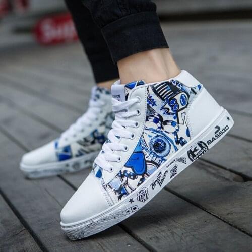 Fashion Sneakers For Men Classic Graffiti Lace-up High Style Spring Autumn Vulcanized Flat With Camouflage Casual Shoes 36-46